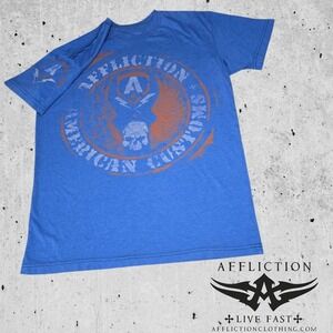 Affliction‎ T Shirt Mens American Customs Skull Wing Graphic Blue Large